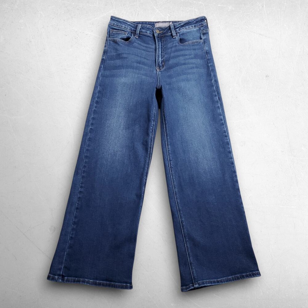 Just USA Wide Leg Cropped Jeans Women 10 Medium Blue Stretch High Rise Casual